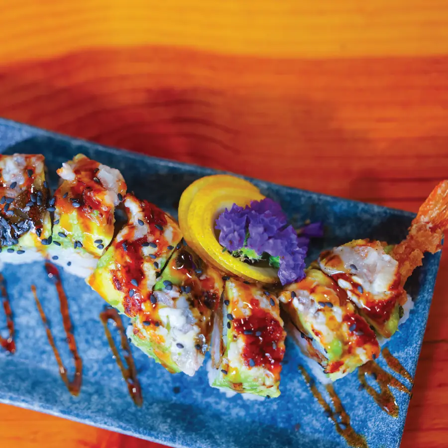 Tempura shrimp, avocado and unagi.